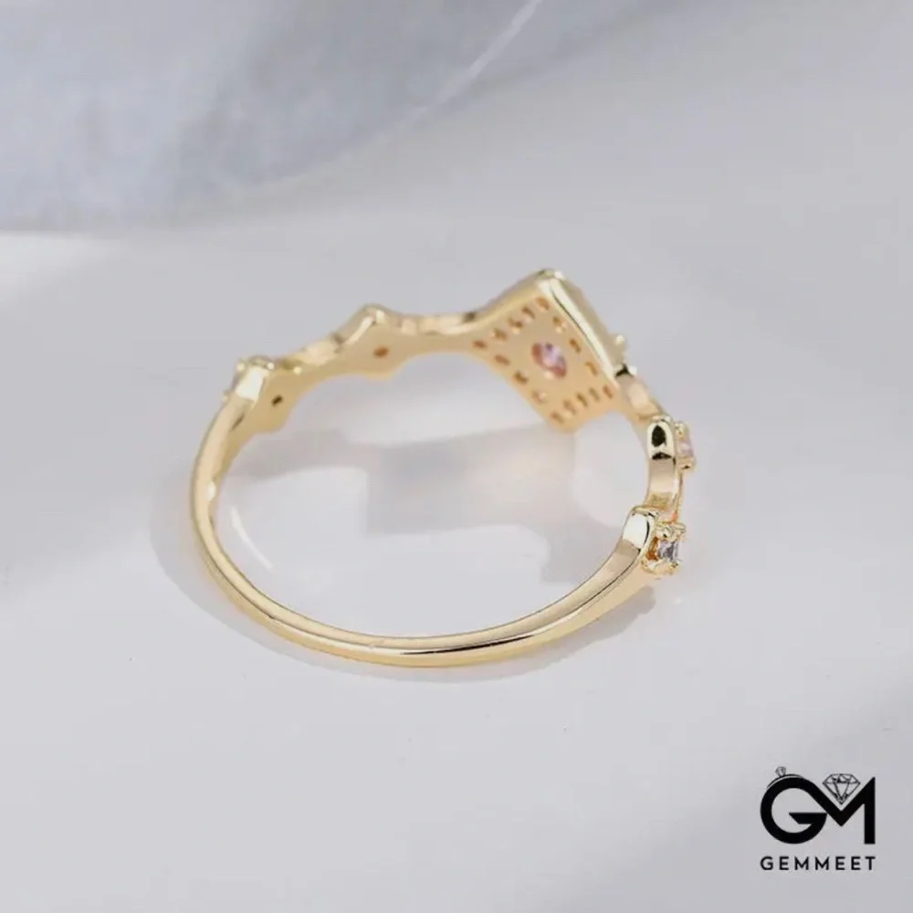 French Rose Pink Tourmaline Zircon Ring